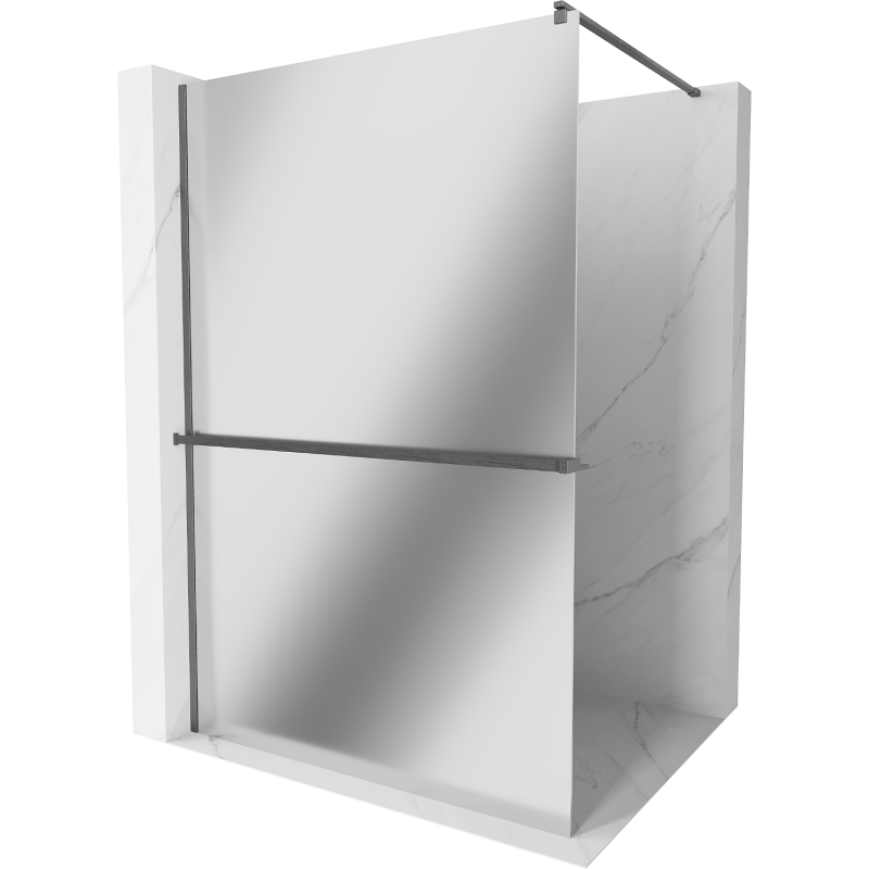 Mexen Kioto+ shower wall with Walk-in shelf 120 x 200 cm, mirror, brushed gun gray - 800-120-121-66-50