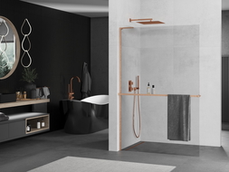 Mexen Kioto+ L Shower Wall with Shelf Walk-in 65 x 200 cm, transparent, brushed copper - 800-065-123-65-00