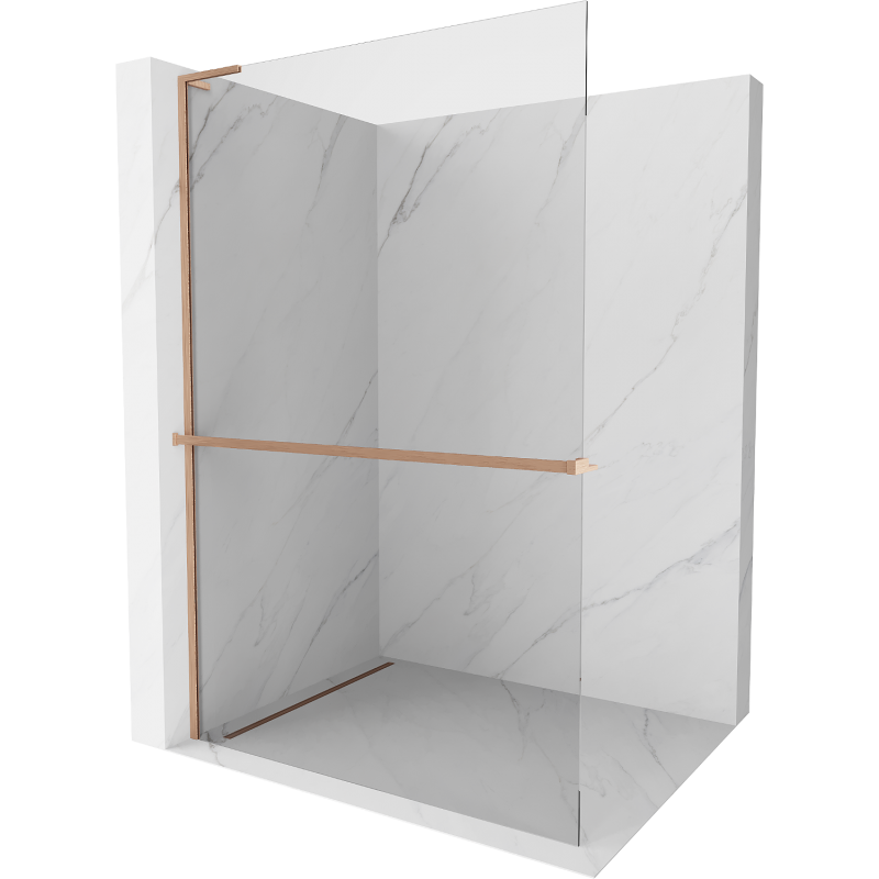 Mexen Kioto+ L Shower Wall with Shelf Walk-in 85 x 200 cm, transparent, brushed copper - 800-085-123-65-00