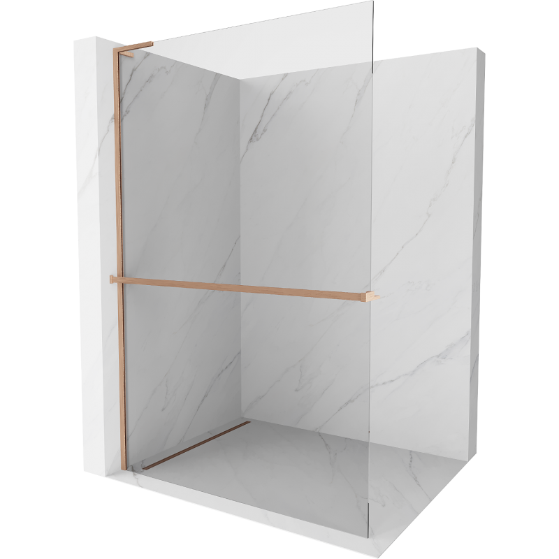 Mexen Kioto+ L Shower Wall with Side Shelf Walk-in 100 x 200 cm, Transparent, Brushed Copper - 800-100-123-65-00