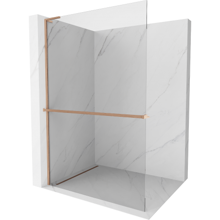 Mexen Kioto+ L Shower Wall with Side Shelf Walk-in 100 x 200 cm, Transparent, Brushed Copper - 800-100-123-65-00