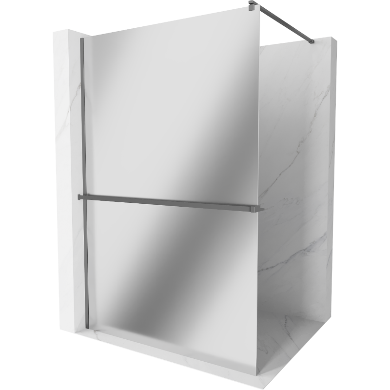 Mexen Kioto+ Shower Wall with Walk-in Shelf 100 x 200 cm, Mirror, Gun Metal - 800-100-121-95-50