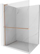 Mexen Kioto+ L Shower Wall with Walk-in Shelf 120 x 200 cm, Transparent, Brushed Copper - 800-120-123-65-00