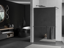 Mexen Kioto+ Walk-in shower wall with shelf 120 x 200 cm, mirror, gun metal - 800-120-121-95-50