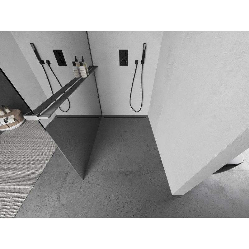 Mexen Kioto+ Walk-in Shower Wall with Shelf 130 x 200 cm, Mirror, Gun Metal - 800-130-121-95-50