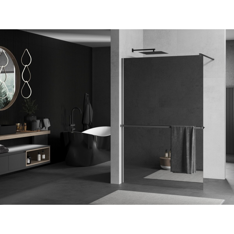 Mexen Kioto+ shower screen with shelf Walk-in 140 x 200 cm, mirror, gun metal - 800-140-121-95-50