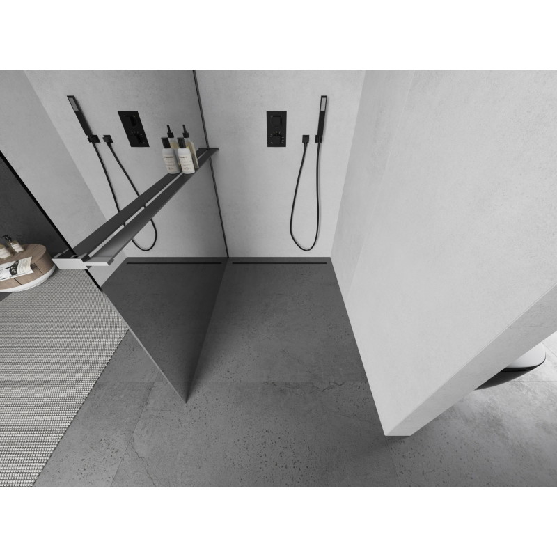 Mexen Kioto+ shower screen with shelf Walk-in 140 x 200 cm, mirror, gun metal - 800-140-121-95-50