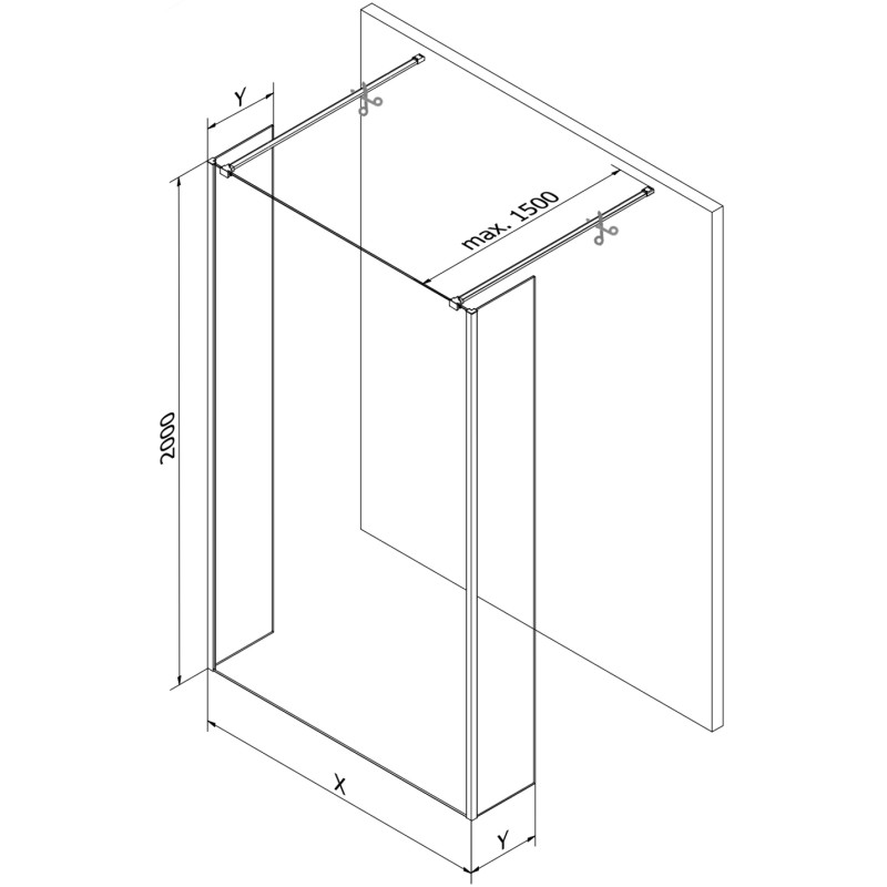 Mexen Kioto free-standing shower wall 170 x 30 x 30 cm, transparent, gun gray brushed - 800-170-030-222-66-00-030
