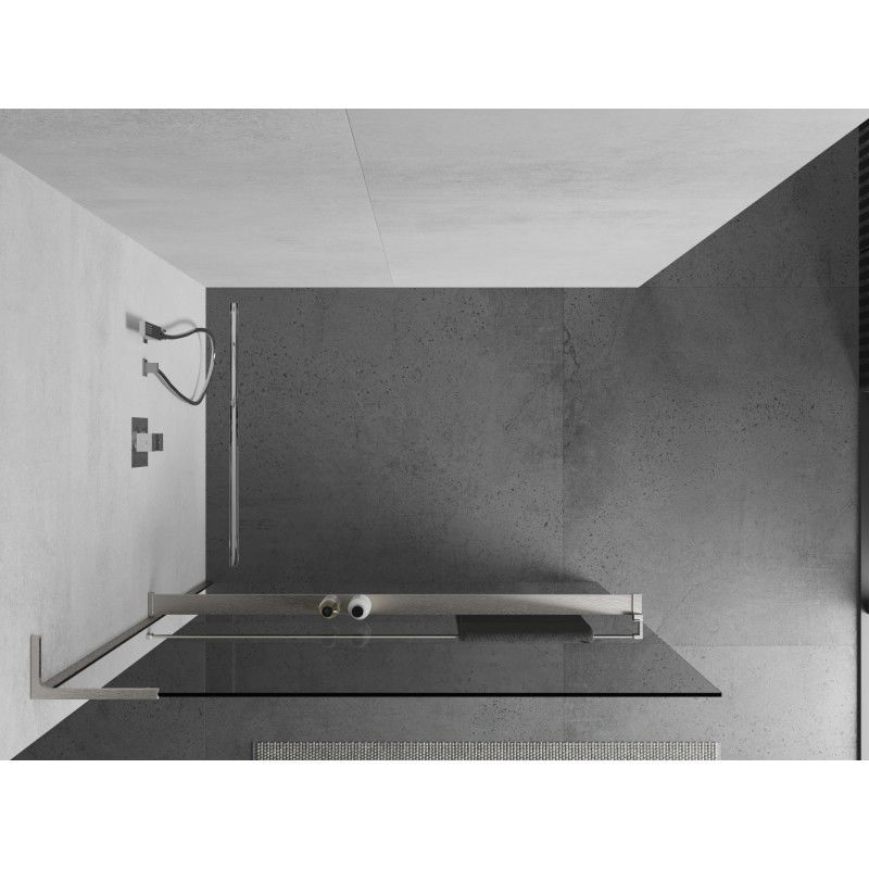 Mexen Kioto+ L shower screen with shelf Walk-in 115 x 200 cm, transparent, brushed nickel - 800-115-123-97-00