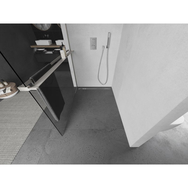 Mexen Kioto+ L Shower Screen with Shelf Walk-in 60 x 200 cm, transparent, brushed nickel - 800-060-123-97-00