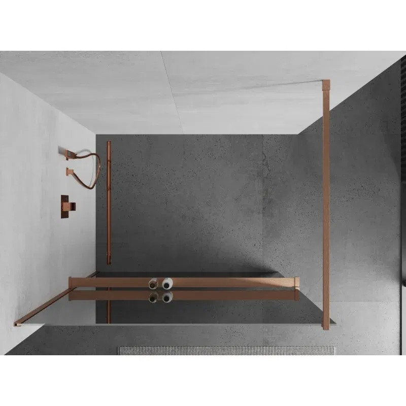 Mexen Kioto+ shower wall with shelf Walk-in 90 x 200 cm, mirror, brushed copper - 800-090-121-65-50