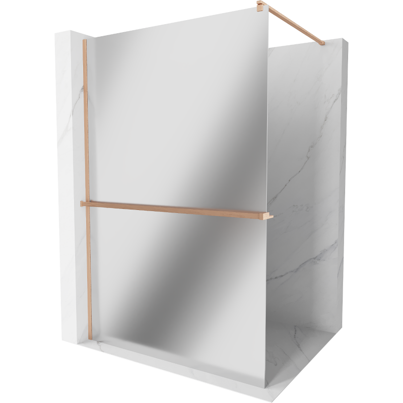 Mexen Kioto+ shower wall with shelf Walk-in 90 x 200 cm, mirror, brushed copper - 800-090-121-65-50