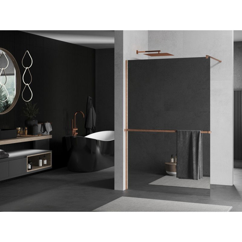 Mexen Kioto+ shower wall with shelf Walk-in 110 x 200 cm, mirror, brushed copper - 800-110-121-65-50