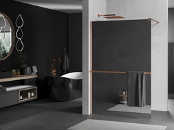 Mexen Kioto+ shower wall with shelf Walk-in 110 x 200 cm, mirror, brushed copper - 800-110-121-65-50