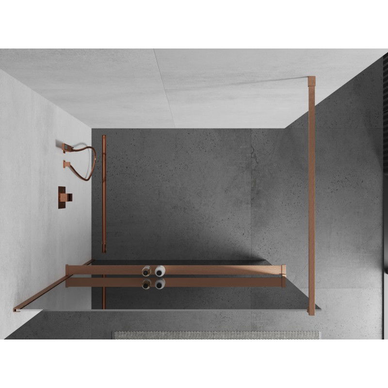Mexen Kioto+ Walk-in Shower Panel with Shelf 130 x 200 cm, Mirror, Brushed Copper - 800-130-121-65-50