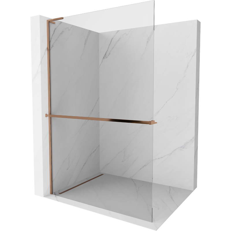 Mexen Kioto+ L Shower Wall with Shelf Walk-in 95 x 200 cm, Transparent, Rose Gold - 800-095-123-60-00