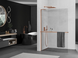 Mexen Kioto+ L shower wall with shelf Walk-in 75 x 200 cm, transparent, rose gold - 800-075-123-60-00