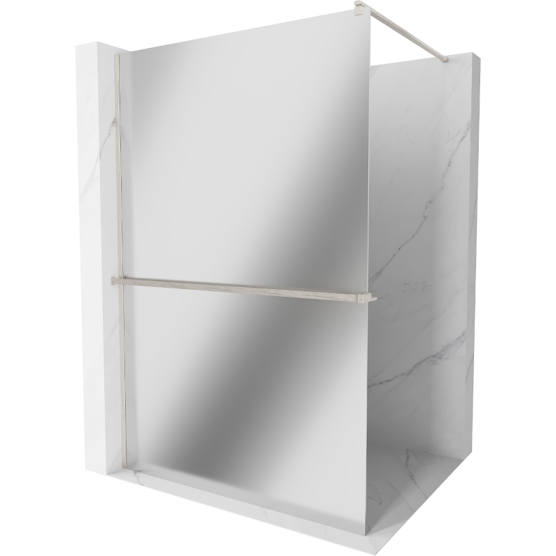 Mexen Kioto+ Walk-in Shower Wall with Shelf 120 x 200 cm, Mirror, Brushed Nickel - 800-120-121-97-50