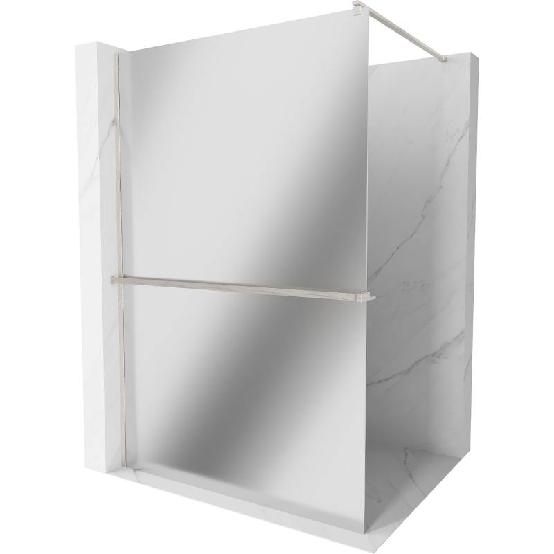 Mexen Kioto+ Walk-in Shower Wall with Shelf 140 x 200 cm, Mirror, Brushed Nickel - 800-140-121-97-50