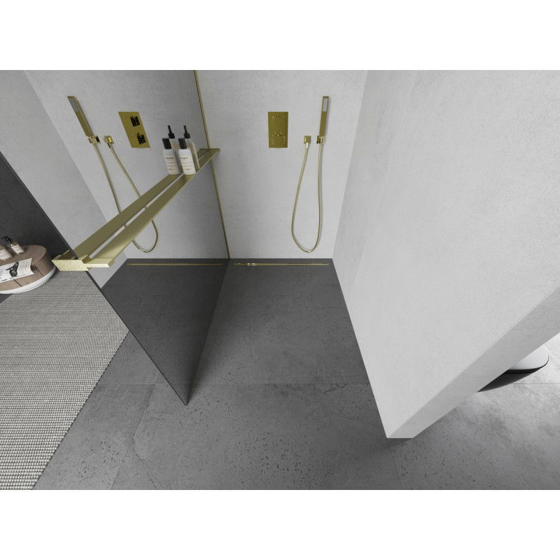 Mexen Kioto+ shower panel with shelf Walk-in 80 x 200 cm, mirror, brushed gold - 800-080-121-55-50