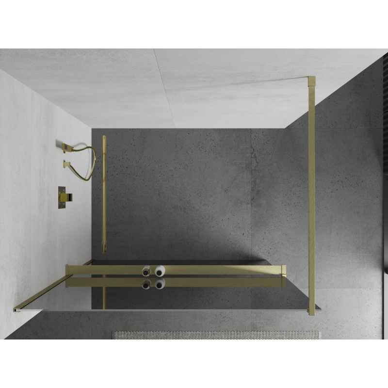Mexen Kioto+ shower panel with shelf Walk-in 80 x 200 cm, mirror, brushed gold - 800-080-121-55-50