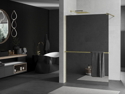 Mexen Kioto+ Walk-in shower wall with shelf 100 x 200 cm, mirror, brushed gold - 800-100-121-55-50