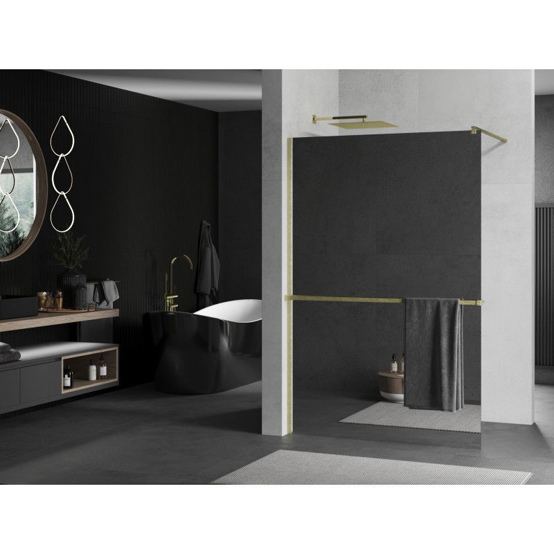 Mexen Kioto+ shower wall with shelf Walk-in 110 x 200 cm, mirror, brushed gold - 800-110-121-55-50