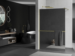 Mexen Kioto+ Shower Wall with Walk-in Shelf 110 x 200 cm, Mirror, Brushed Gold - 800-110-121-55-50