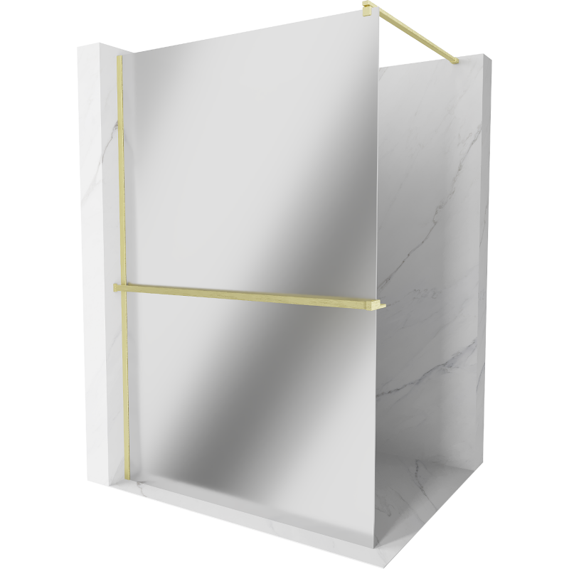 Mexen Kioto+ Shower Wall with Walk-in Shelf 130 x 200 cm, Mirror, Brushed Gold - 800-130-121-55-50