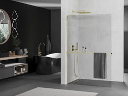 Mexen Kioto+ L Shower Wall with Shelf Walk-in 100 x 200 cm, Transparent, Gold - 800-100-123-50-00