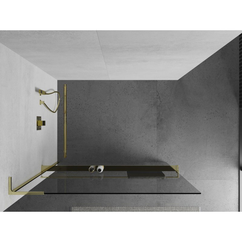 Mexen Kioto+ L shower wall with shelf Walk-in 100 x 200 cm, transparent, gold - 800-100-123-50-00