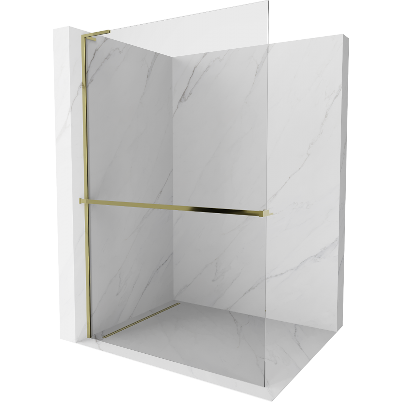 Mexen Kioto+ L Walk-in Shower Wall with Shelf 80 x 200 cm, Transparent, Gold - 800-080-123-50-00