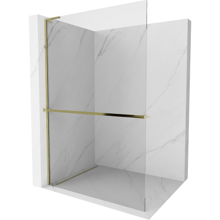Mexen Kioto+ L Walk-in Shower Wall with Shelf 80 x 200 cm, Transparent, Gold - 800-080-123-50-00