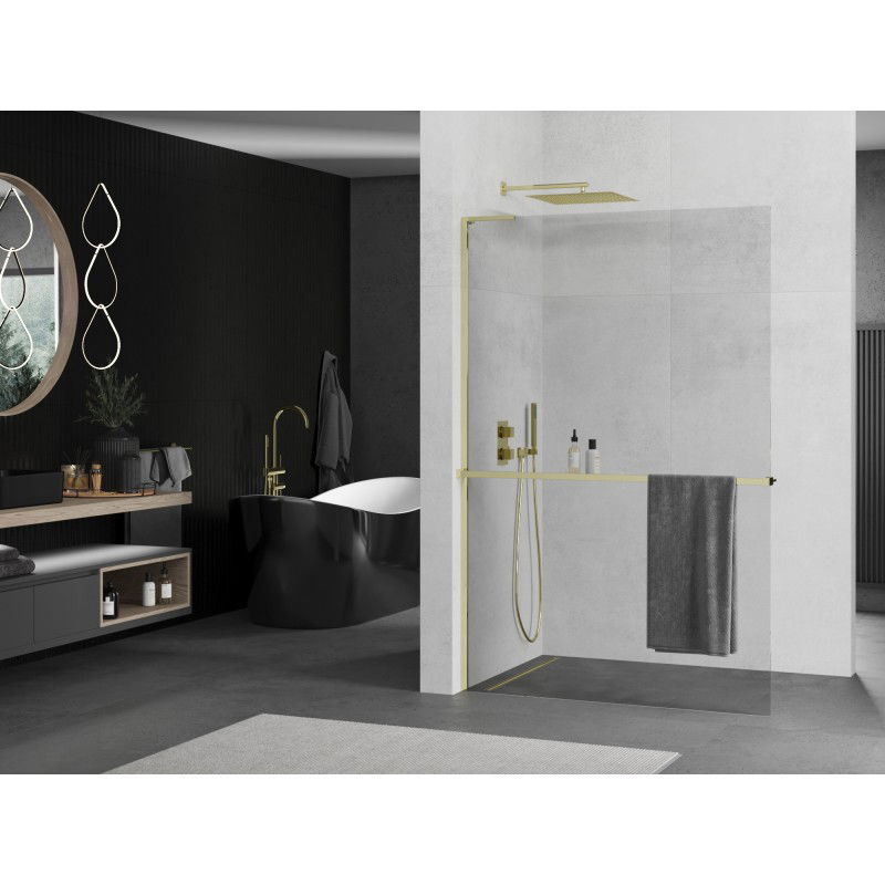 Mexen Kioto+ L shower wall with shelf Walk-in 70 x 200 cm, transparent, gold - 800-070-123-50-00