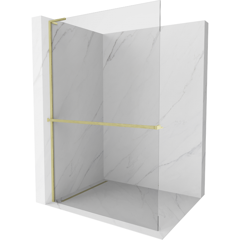Mexen Kioto+ L Shower Screen with Shelf Walk-in 60 x 200 cm, Transparent, Brushed Gold - 800-060-123-55-00