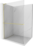 Mexen Kioto+ L Shower Wall with Walk-in Shelf 100 x 200 cm, Transparent, Brushed Gold - 800-100-123-55-00