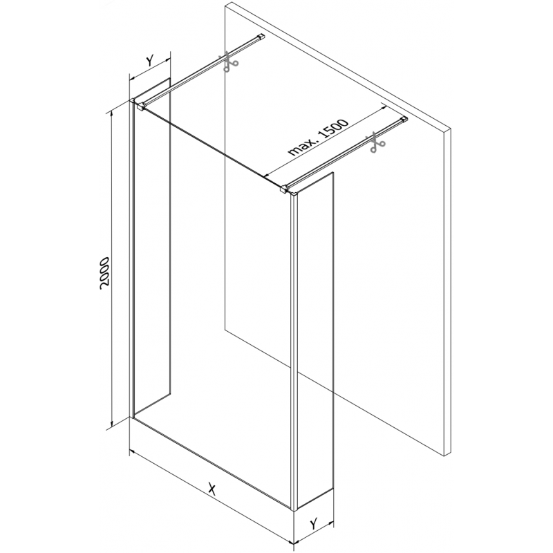 Mexen Kioto Freestanding Shower Wall 160 x 30 x 30 cm, Black Frame, Brushed Gun Gray - 800-160-030-222-66-70-030