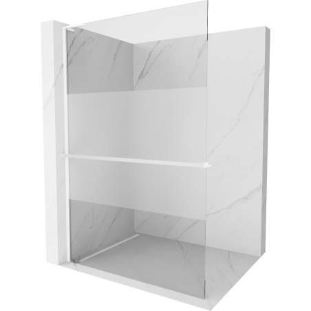 Mexen Kioto+ L Shower Wall with Walk-in Shelf 80 x 200 cm, Transparent/ frosted, White - 800-080-123-20-35