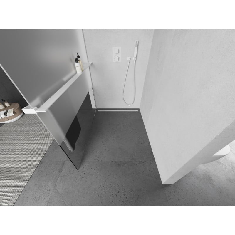 Mexen Kioto+ L shower wall with Walk-in shelf 90 x 200 cm, transparent/frosted, white - 800-090-123-20-35