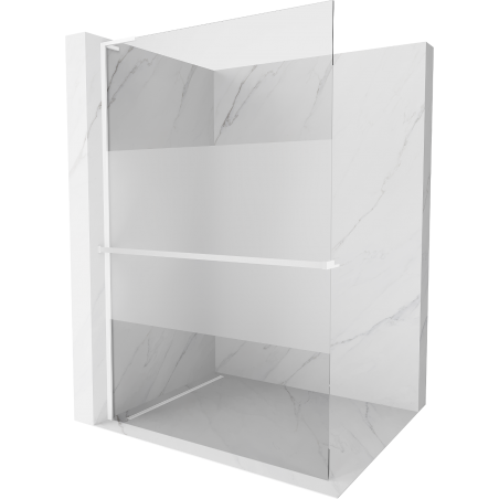 Mexen Kioto+ L shower wall with Walk-in shelf 90 x 200 cm, transparent/frosted, white - 800-090-123-20-35