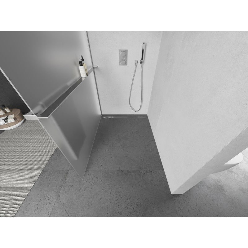 Mexen Kioto+ L Shower Wall with Walk-in Shelf 80 x 200 cm, Frosted, Chrome - 800-080-123-01-30