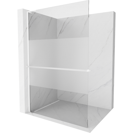 Mexen Kioto+ L Shower Wall with Walk-in Shelf 100 x 200 cm, Transparent/Frosted, White - 800-100-123-20-35