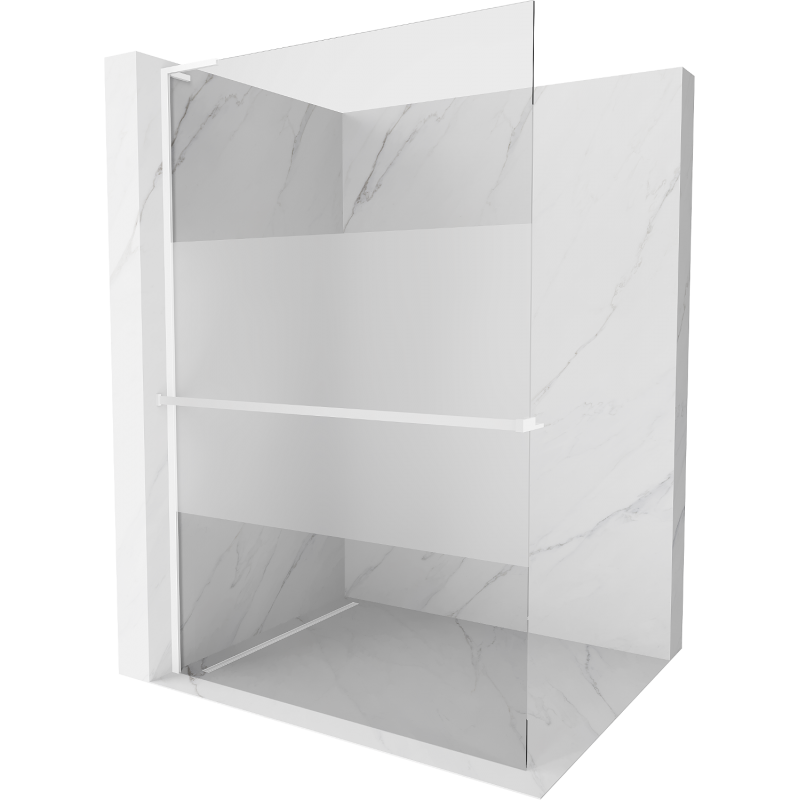 Mexen Kioto+ L shower wall with Walk-in shelf 110 x 200 cm, transparent/frosted, white - 800-110-123-20-35