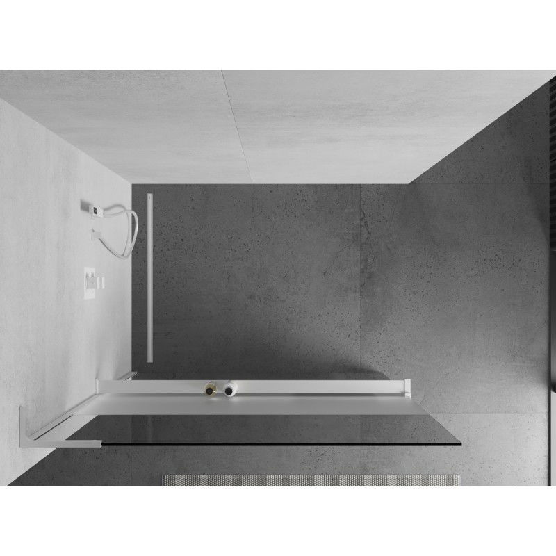 Mexen Kioto+ L Shower Wall with Shelf Walk-in 120 x 200 cm, Transparent/Frosted, White - 800-120-123-20-35