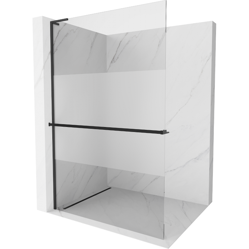 Mexen Kioto+ L Shower Screen with Shelf Walk-in 80 x 200 cm, Transparent/Frosted, Black - 800-080-123-70-35