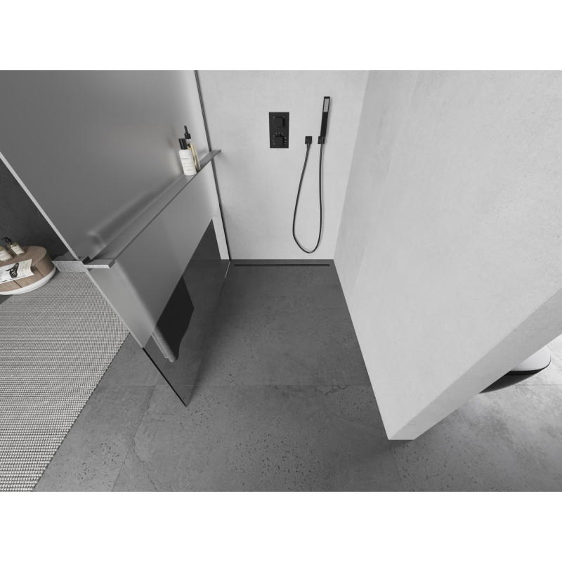 Mexen Kioto+ L shower wall with shelf Walk-in 70 x 200 cm, transparent/frosted, gun gray brushed - 800-070-123-66-35