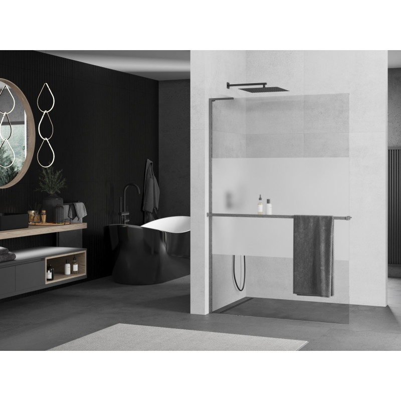 Mexen Kioto+ L shower wall with shelf Walk-in 80 x 200 cm, transparent/frosted, gun gray brushed - 800-080-123-66-35