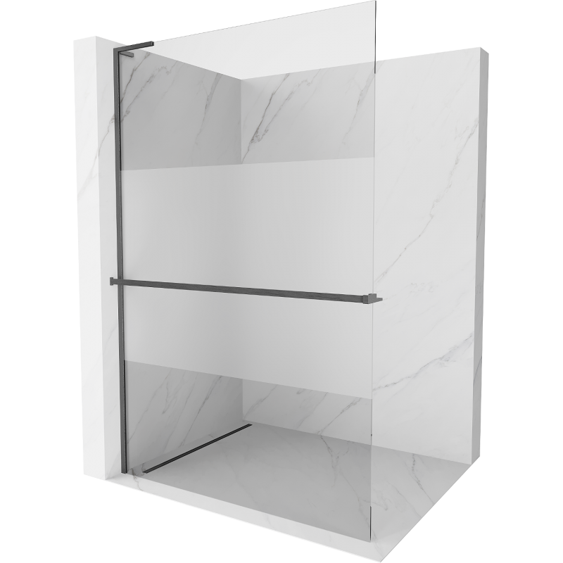 Mexen Kioto+ L Walk-in Shower Panel with Shelf 80 x 200 cm, Transparent/Frosted, Gun Gray Brushed - 800-080-123-66-35