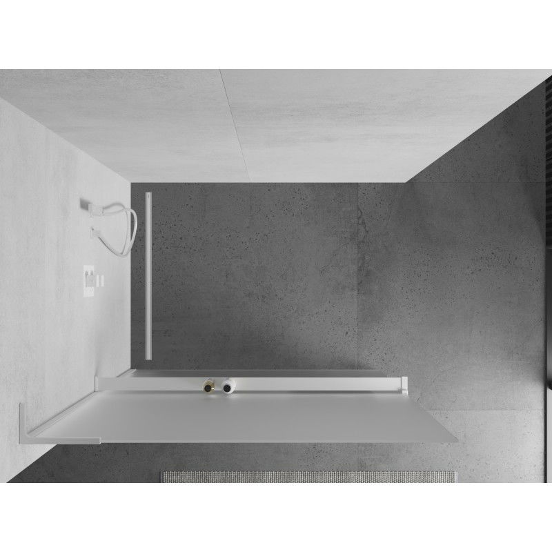 Mexen Kioto+ L Shower Wall with Shelf Walk-in 90 x 200 cm, Frosted, White - 800-090-123-20-30