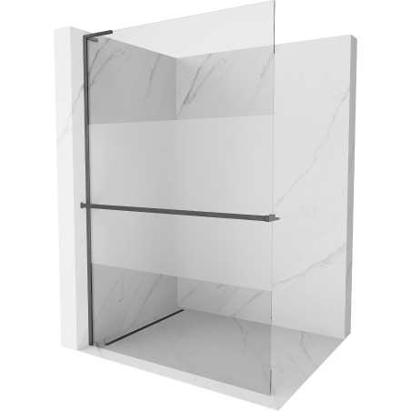 Mexen Kioto+ L shower wall with shelf Walk-in 110 x 200 cm, transparent/frosted, gun gray brushed - 800-110-123-66-35